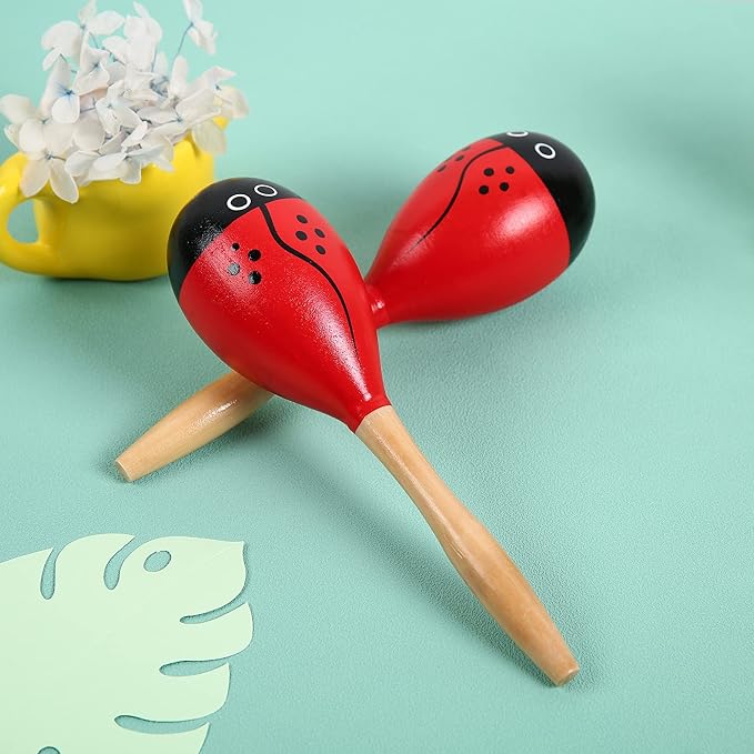 Maracas, Wooden Shaker Musical Percussion Instrument for Adult Kids Babies Toddlers, Red