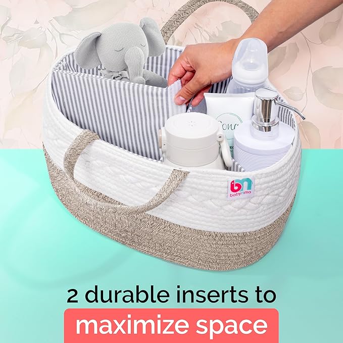 Rope Diaper Caddy - Storage for Baby and Toddler Items - Portable Cotton Organizer Easily Holds Diapers, Wipes, Clothing - Useful for Nursery, Bedroom (Beige, Regular)