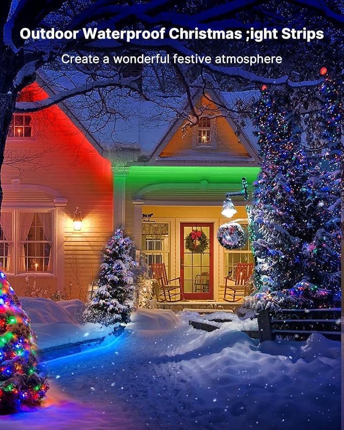 Fussion Outdoor LED Strip Lights Waterproof 100FT (2 Rolls of 50ft) IP67 LED Light Strips with Remote, RGB Color Changing Christmas House Rope Lighting for Outside
