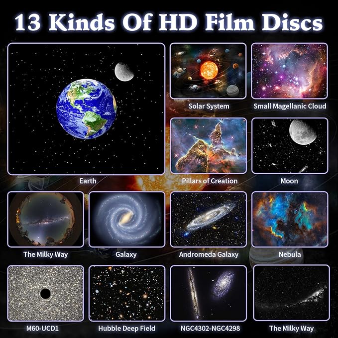 Galaxy Projector, 13 in 1 Planetarium Star Projector Realistic Starry Sky Night Light with Solar System Constellation Moon for Kids Adults Bedroom Ceiling Home Theater Living Room Decor