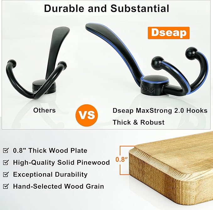 Dseap Coat Rack Wall - Heavy-Duty 38-1/4" Long, with Reinforced 10 Custom Tri-Hooks, Solid Wood Wall Hanger for Coats Hat Jackets - Rustic Farmhouse Entryway Storage,Weathered Green & Black,Pack of 2