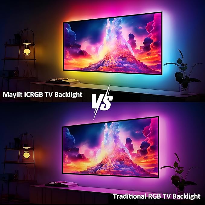Maylit ICRGB TV LED Backlight, App Control LED Lights for 20-36in TV/Monitor, Music Sync Color Changing TV LED Strip Lights for Home Decor, USB Powered Gaming Accessories Lights for Bedroom Room Decor
