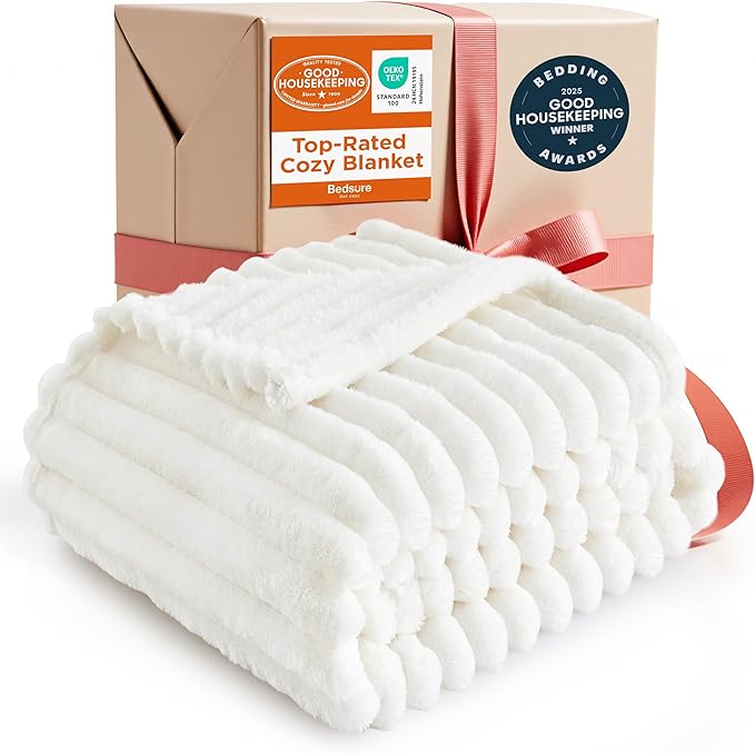 Bedsure GentleSoft White Throw Blanket for Couch - Cozy Soft Blankets for Women, Cute Small Fleece Throws for Girls, House Bedroom Decor Aesthetic Gift for Women, Off White, 50x70 Inches