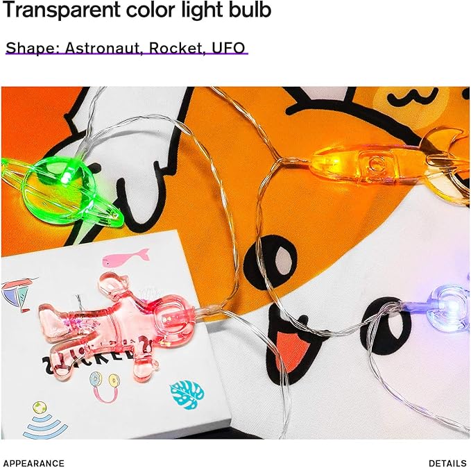 20 LED Children's Room LED String Light Astronaut Spaceship Rocket Pendants Holiday Party Lights Wall Window Nursery or Kids room Decor Wedding Around the Garden Party Patio Christmas (multicolour)