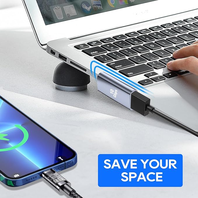 UCEC 90 Degree USB 3.2 Adapter, USB 90 Degree Adapter USB Angle Adapter, Left and Right Angle USB A Male to USB A Female Adapter Extender Connector 10Gbps 2-Pack