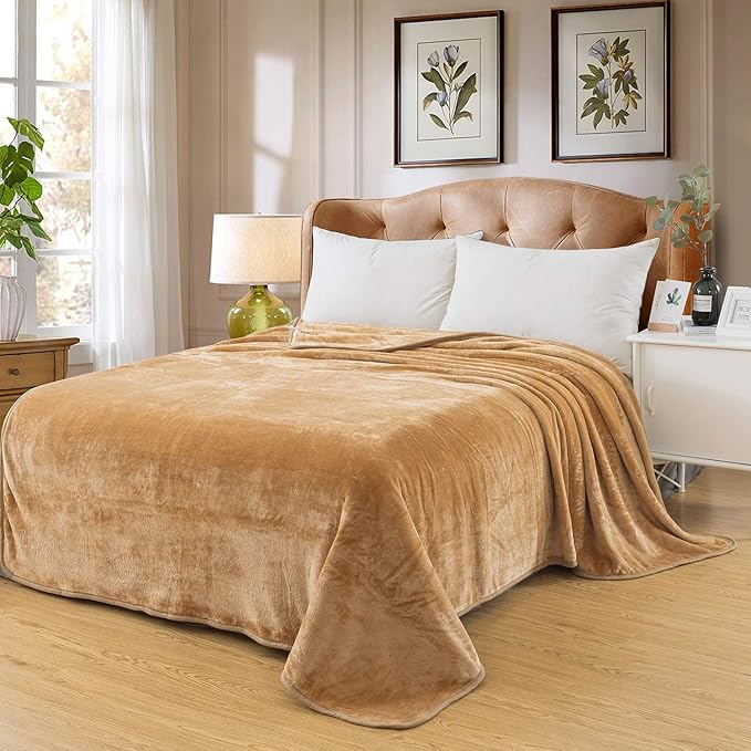 Polar Fleece Throw Blankets Travel Size for The Bed Extra Soft Brush Fabric Super Warm Sofa Throw Blanket 50" x 61"(Camel Travel)