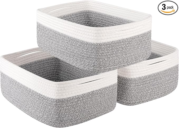 Storage Baskets for Organizing 3 Pack, Woven Baskets for Shelves, Closet Organizer Bins Empty Gift Basket Toy Storage for Toys, Books, Towels, Clothes, 15"x11.42"x6.7", Grey