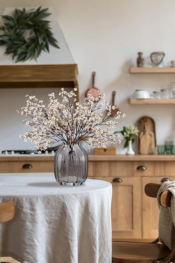JAKY-Global Fake Fall Flowers Artificial for Decoration Faux Silk Babys Breath Floral Stems Home Indoor Halloween Decor Centerpieces Tables Vase Beige 12pcs