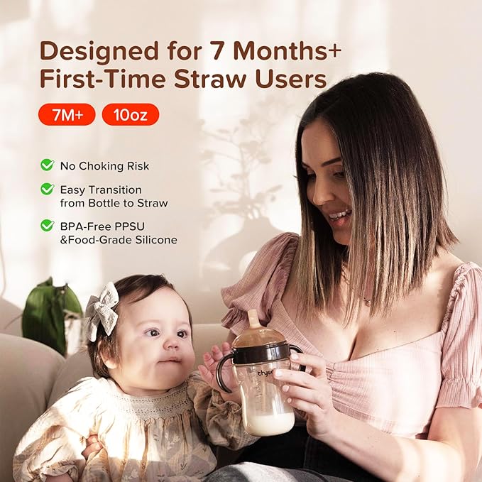 PPSU Weighted Straw Cup with Handles Toddlers Transition Bottles to Sippy Cups No Spill Learner Milk Water Baby Bottle Soft Silicone Spout Dishwasher Safe BPA Free 6+ Months 10oz/300mL 1 Pack