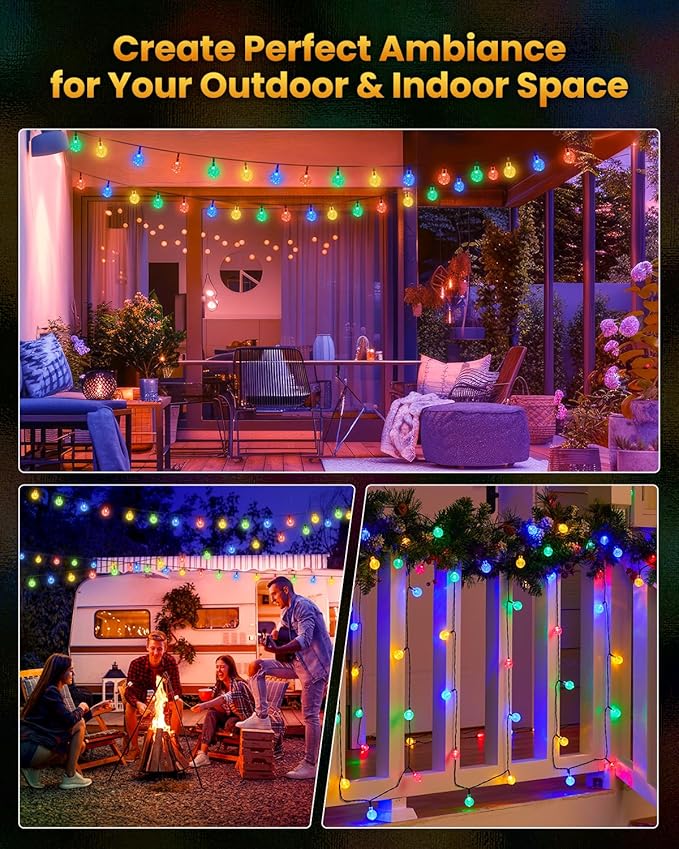 Solar String Lights Outdoor Waterproof, 2-Pack 120 LED 72Ft Total, Solar Powered Globe Patio Lights with 8 Lighting Modes for Garden Yard Porch Wedding Party Decor (Multicolor)