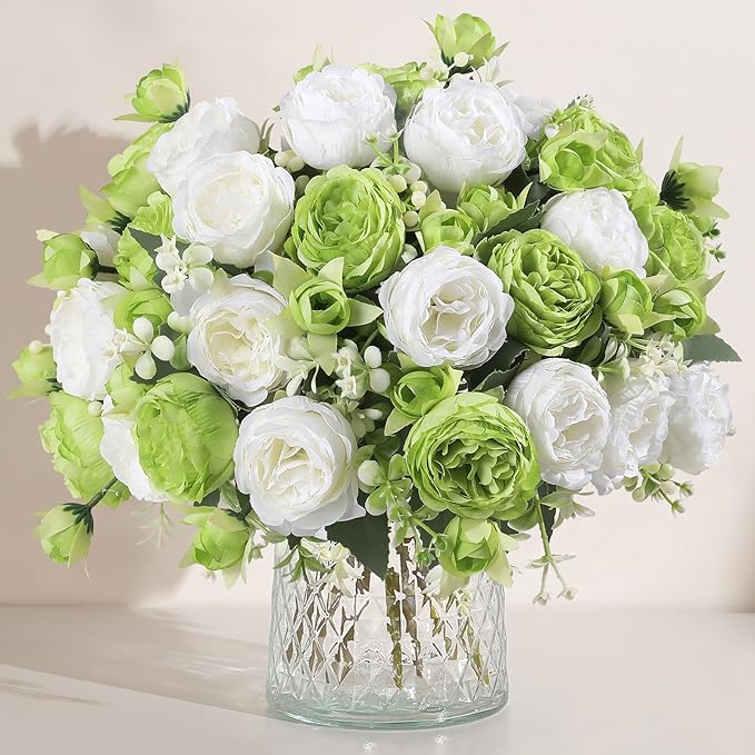 Luyue 8 Packs Peonies Artificial Flowers Faux Peony Bouquet Fake Peonies Flower for Vase Silk Peony Floral Arrangements for Table Centerpiece Wedding Decoration Indoor Home Decor