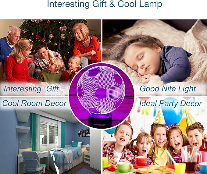 3D Soccer Decor Lamp Gifts for Boys Girls Room, Night Light Toys with Remote, 7 Colors Changing Bedside Nightlight for Kids Baby