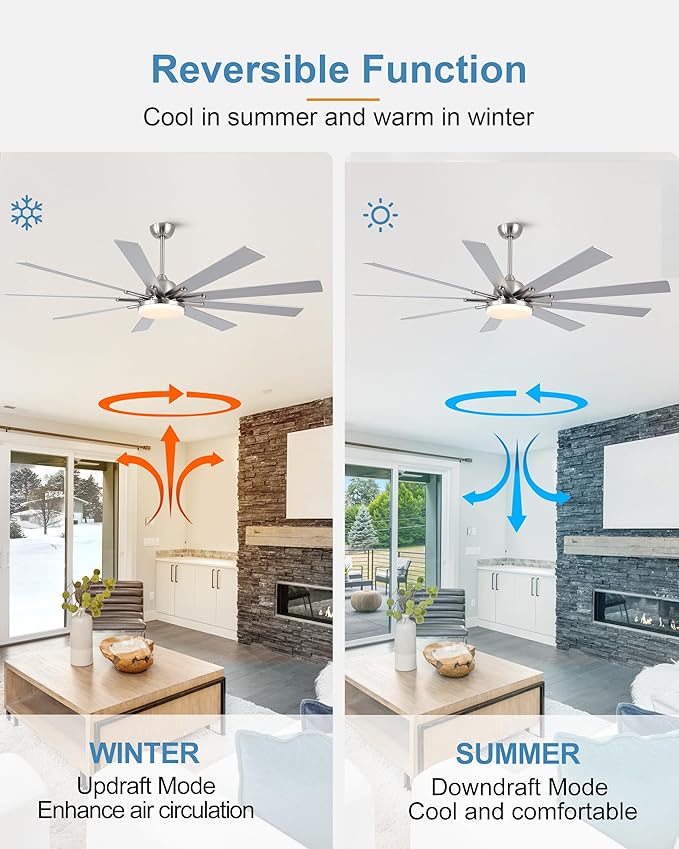 72 Inch Ceiling Fans with Lights,Large Modern Ceiling fan with Remote and 9 Wooden Blades,Dimmable,6 Speeds,Noiseless Reversible Indoor&Outdoor Fan for Bedroom,Patio,Living Room