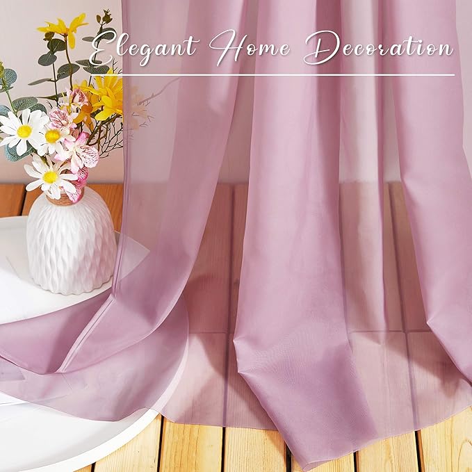NICETOWN Canopy Bed Curtain Scarfs 216 inch Length, Decorative Voile Sheer Window Drapes for Wedding/Party/Table Cloth, Purple, 60" Wide Per Panel, Set of 2