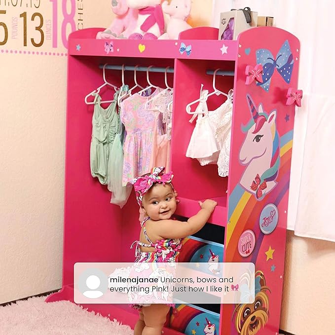 JoJo Siwa Dress and Play Boutique by Delta Children Pretend Play Costume Storage Wardrobe for Kids with Mirror & Shelves