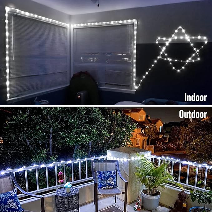 JMEXSUSS 100 LED Battery Operated Rope Lights - Outdoor Waterproof, 33ft 8Mode Battery String Lights Outdoor with Remote for Trampoline, Camping, Balcony, Canopy, Deck Decor (White)