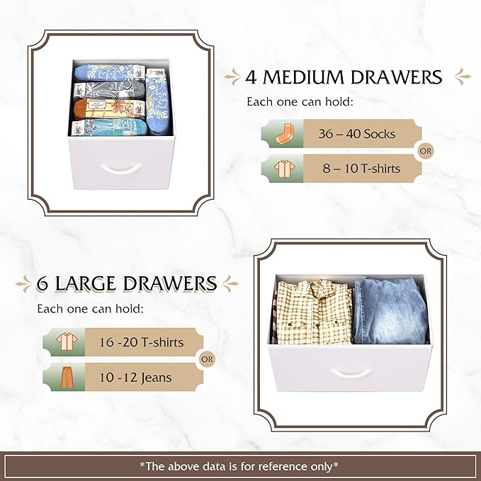 WLIVE White Dresser for Bedroom with 10 Drawers, Tall Chest of Drawers for Bedroom, Storage Drawer Unit, Organizer Unit for Hallway, Closet