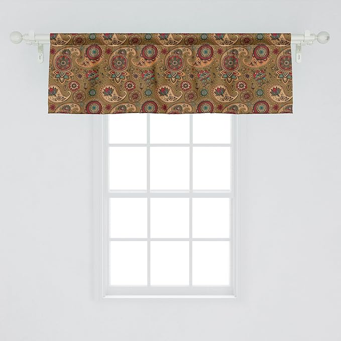 Ambesonne Paisley Window Valance, Vintage Inspired Multicolored Leaf Flower Motif in Earth Tones Print, Curtain Valance for Kitchen Bedroom Decor with Rod Pocket, 42" x 18", Army Green