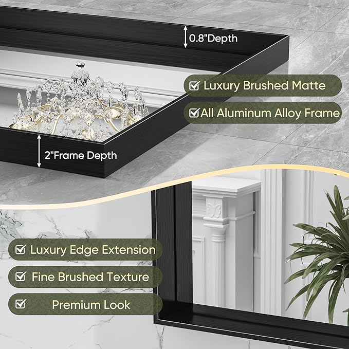 Suidia Bathroom Mirror, 30" x 22" Wall Mirror Metal Framed, Bathroom Vanity Mirror for Living Room Bedroom Bathroom Entryway, Black, Rect Corner Style