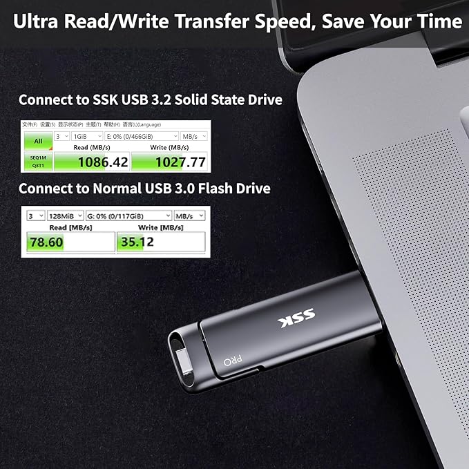 SSK 4TB SSD USB C Drive up to 1000MB/s,Fast External SSD Dual Drive Type-C + USB-A 3.2 Gen 2 Solid State Thumb Drive,Memory Stick for iPhone 15/PS4/Android Phone/Tablet/Windows/Mac