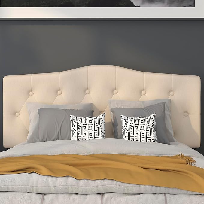 Flash Furniture Cambridge Button Tufted and Diamond Stitched Upholstered Full Size Headboard in Beige Fabric