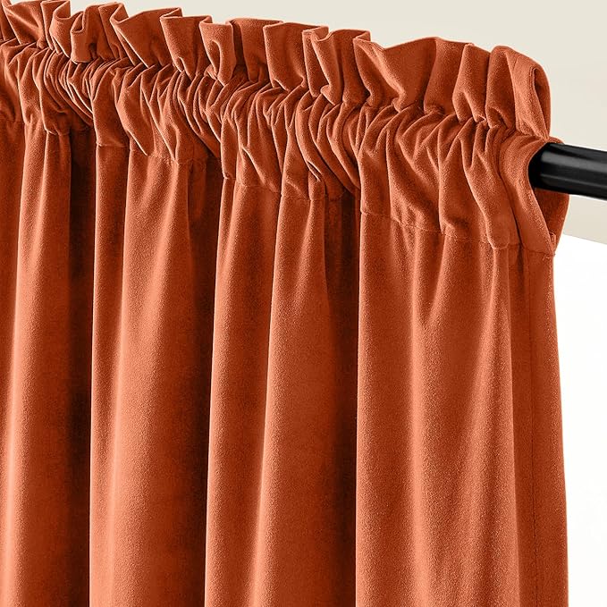 Lazzzy Halloween Blackout Velvet Curtains Orange Fall Decor Thermal Insulated Curtains Living Room Curtains 2 Panel Sets 96 Inch Long Room Darkening Window Treatments Drapes Burnt Pumpkin