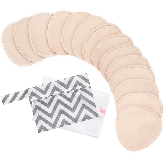 14-Pack Organic Nursing Pads - Washable Breast Pads for Breastfeeding, Nursing Bra Nipple Pads for Breastfeeding, Pumping Bra Reusable Breast Pad, Maternity Breastfeeding Bra Pad (Bare Beige, L 4.8")