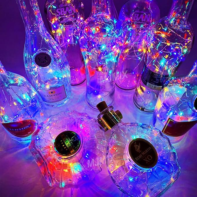 MUMUXI 10 Pack Wine Bottle Lights with Cork Switch, 3.3ft 20 LED Multicolor String Lights, Universal Size for Liquor Bottles, Christmas Decorations, Indoor and Outdoor Use, Easy-to-Use and Versatile