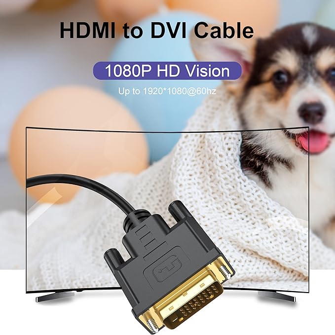 HDMI to DVI Cable 10-Pack, 6 Ft Bidirectional DVI-D to HDMI Male to Male High Speed Adapter Cable Support 1080P Full HD (10, Black)