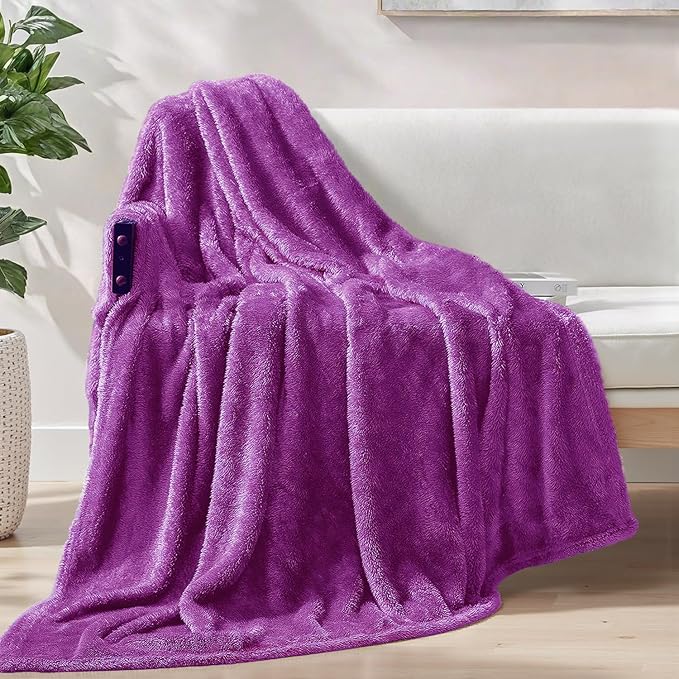Exclusivo Mezcla Plush Fuzzy Fleece Throw Blanket Extra Large, Super Soft, Fluffy and Warm Blankets for Couch, Bed, Suitable for All Seasons (50x70 Inches, Purple)