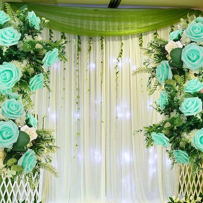 Artificial Rose Flowers 25pcs, Cyan Foam Fake Rose Faux Flower for Wedding Bouquets Bridal Shower Centerpieces Floral Arrangements Home Decorations Party Backdrops Table