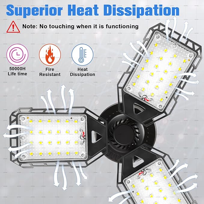 LED Garage Lights - 1 Pack, 80W, 8000LM 6500K Shop Light with 3 Deformable Panels, Basement Barn Light, E26/E27 for Shop, Warehouse, Basement