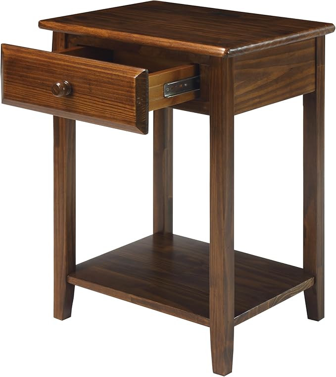 Casual Home Owl Night Stand with USB Port Charging Station and Drawer, 17.5"W x 14.25"D x 24.5"H, Warm Brown