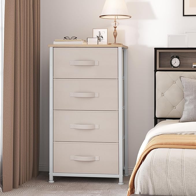 YITAHOME 4-Drawer Fabric Dresser, Dresser for Bedroom, Living Room, Hallway, Closet, Sturdy Steel Frame, Wooden Top, Easy-to-Pull Fabric Bins, Cream White