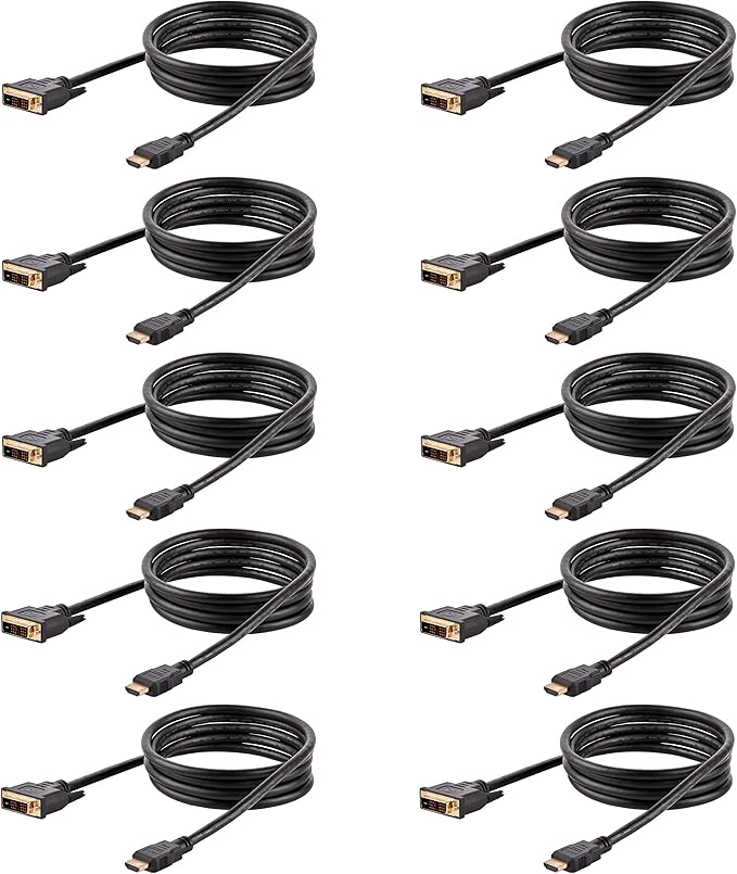6ft [1.8m] HDMI to DVI Cable, DVI-D to HDMI Display Cable [1920x1200p], 10 Pack, Black, HDMI to DVI-D Adapter Cord M/M