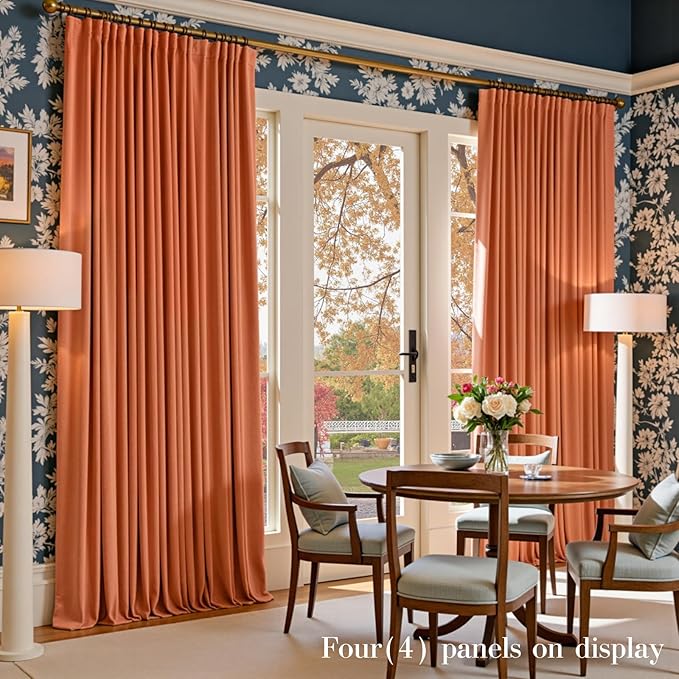 Lazzzy Velvet Blackout Curtains Thermal Insulated Room Window Drapes Super Soft Luxury Curtains for Living Room Bedroom Rod Pocket 2 Panels, Pumpkin, 52" W x 84" L