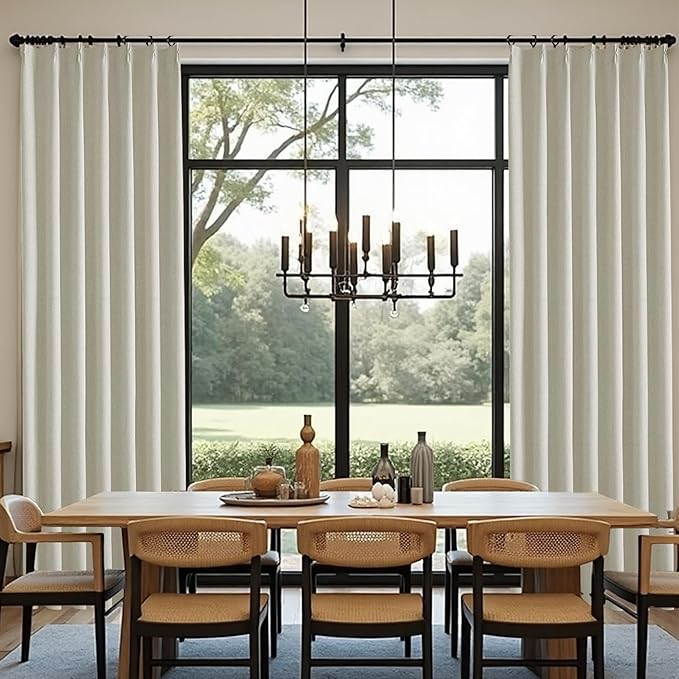 KangBang 95 Inch Pinch Pleated Linen Blackout Curtains for Sliding Glass Door, 60” Wide Pinch Pleat Curtains for Living Room French Door, Privacy Assured Elegant Modern Home Decor(60Wx95L,2 Panels)