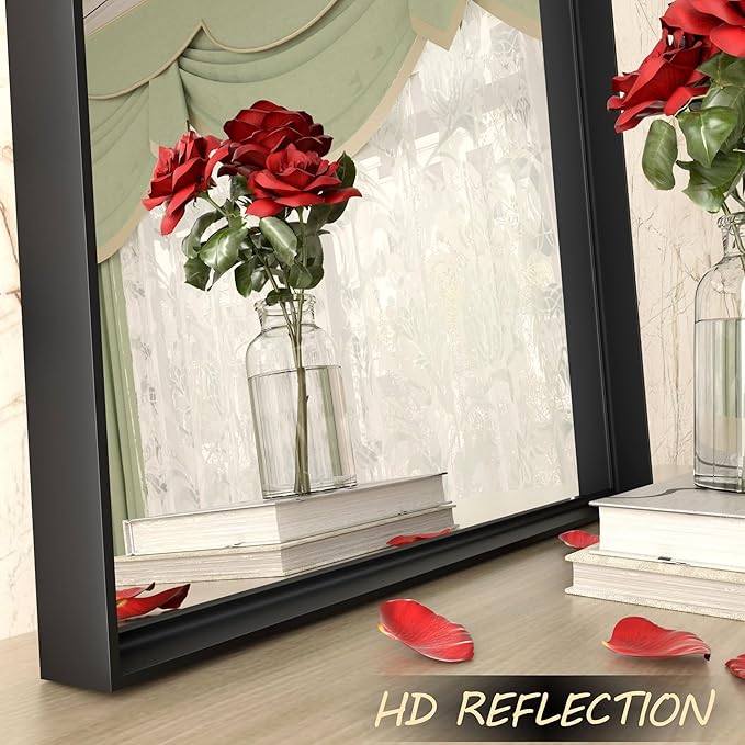 30x36 Inch Black Metal Framed Bathroom Mirror for Wall, Matte Black Rectangle Mirror with Square Corner, Anti-Rust, Shatterproof (Horizontal/Vertical)