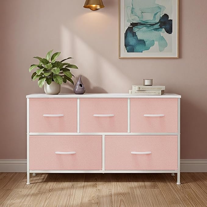 OLIXIS Dresser for Bedroom with 5 Drawers, Wide Chest of Drawers, Fabric Bedroom Dresser with Drawer Organizer, Storage Organizer Unit with Fabric Bins for Closet, Living Room, Hallway, Classic Black