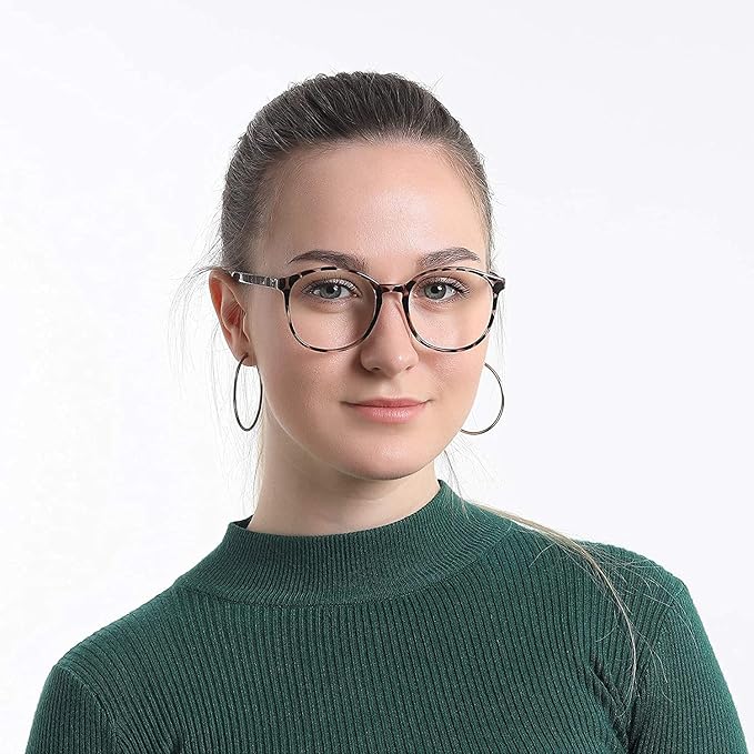 LifeArt Round Blue Light Blocking Glasses, Computer Glasses, Gaming Glasses, TV Glasses for Women Men (Leopard, 4.00 Magnification)