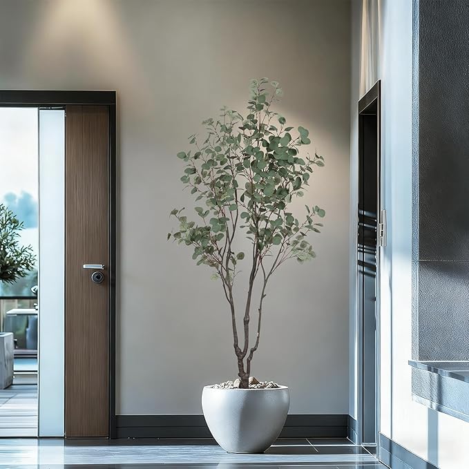 Faux Eucalyptus Tree 7ft(84in) Tall Artificial Plant Indoor Decor Handmade Natural Fake Eucalyptus Tree for Wedding Realistic Lifelike Leaves in Pot for Home Living Room,Office,Outdoor Decor.