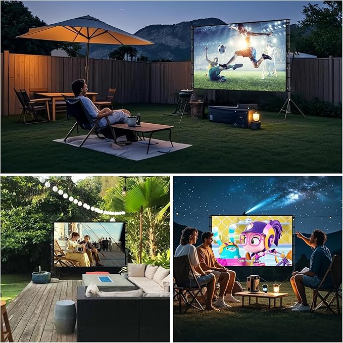 150 inch Outdoor Projector Screen with Stand,DUYIKJ Portable Heavy Duty Bracket Large Projector Screen 16:9 4K HD Rear Front Projection Movie Screen with Carry Bag for Home Theater