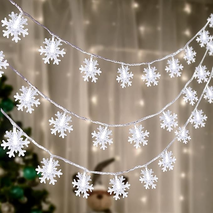 2 Packs 100 LED Christmas Snowflake String Lights Hanging Decorations - Winter Wonderland Lighted Decor for Holiday Xmas Indoor Outdoor Party Supplies (42.6ft,Batteries Not Included)