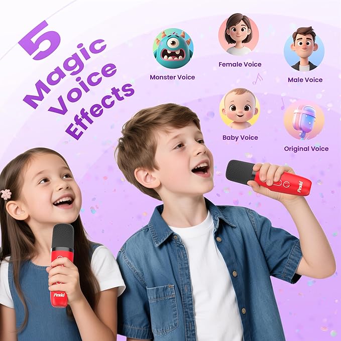 Mini Karaoke Machine for Kids Adults, Portable Karaoke Microphone Singing Speaker Bluetooth Karaoke Player with 2 Wireless Mic, Birthday Gifts for Girls Boys 4-12 Year Old, Family Home Party(Red)