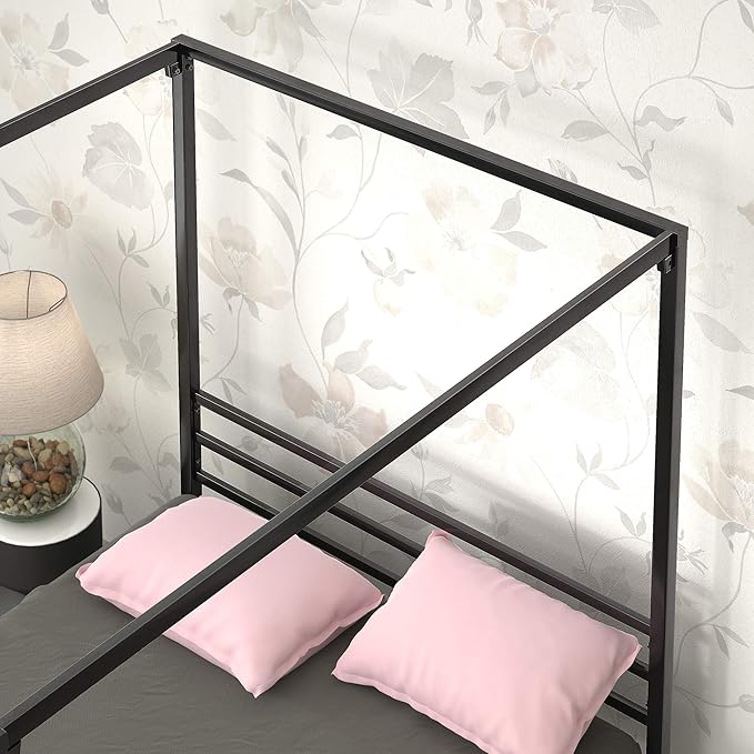 ZINUS Patricia Black Metal Canopy Platform Bed Frame, Mattress Foundation with Steel Slat Support, No Box Spring Needed, Easy Assembly, Full