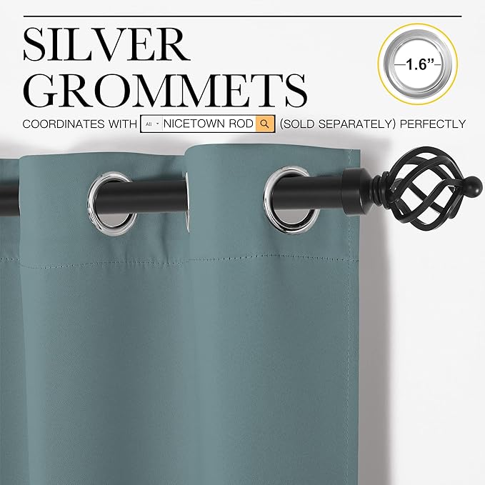 NICETOWN Curtains & Drapes for Door Tapestry, 84 inches Long Door Curtains for Bathroom Pantry Bedroom Closet (Greyish Blue, 1 Panel, 5ft Wide x 7ft Long)
