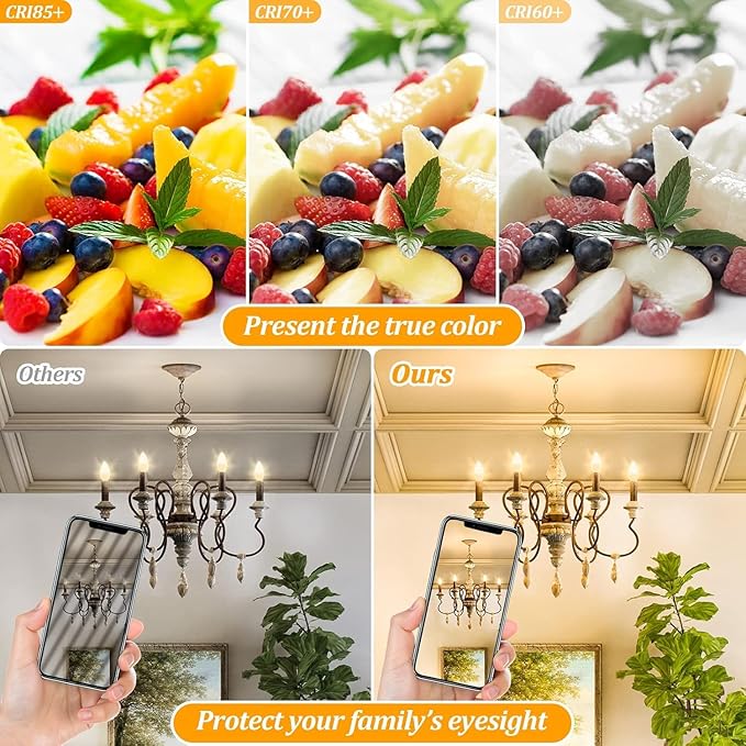 Brightever E12 LED Candelabra Light Bulbs 40W Equivalent, 4W Warm White 2700K Ceiling Fan Bulbs, Chandelier Candle Lights for Wall Lanterns, Pendant Lights, Non-Dimmable, Pack of 12