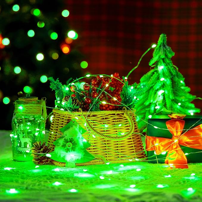 JMEXSUSS 4 Pack 50 LED Green Fairy Lights Battery Operated: 16.1ft Christmas Fairy Lights Indoor Outdoor Waterproof for Bedroom Garden Party Decorations