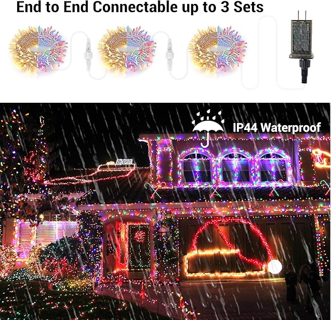 Brizled Christmas Lights, 65.67ft 200 LED Tree Lights Color Changing, 11-Function Warm White & Multicolor Christmas Light String, Connectable 29V Adapter Fairy Lighting with Remote for Xmas Tree Party