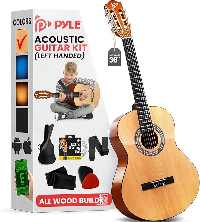 Pyle 6 String Acoustic Guitar, 10 Natural, Left Handed, 36" (PGACLS82LFT.9)